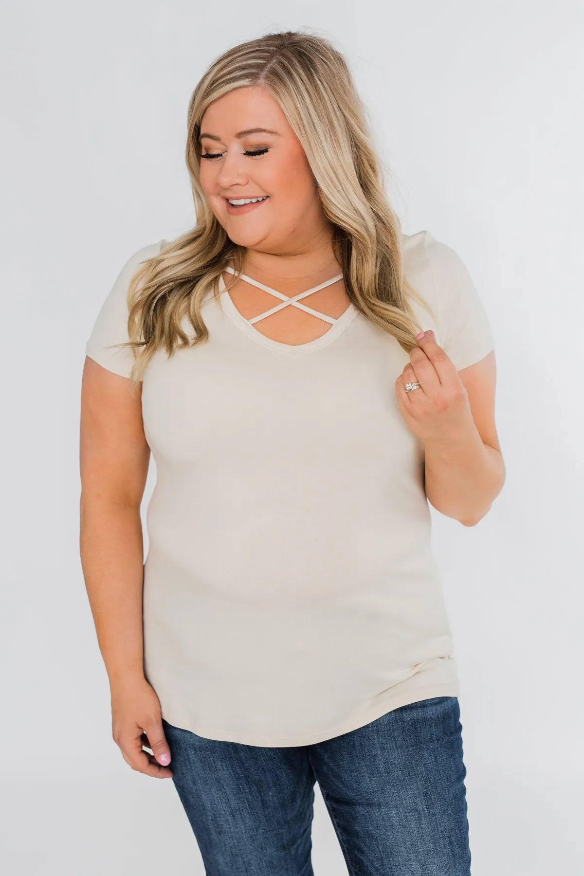 Meet Me Here Short Sleeve Top- Light Tan