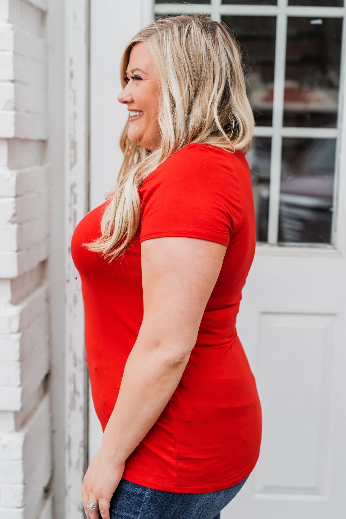 Meet Me Here Short Sleeve Top- Scarlet Red
