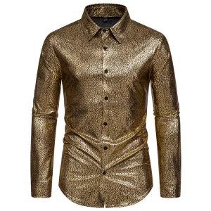 Men ʯ Patterns Glossy Turnover Collar Long Sleeves Shirt
