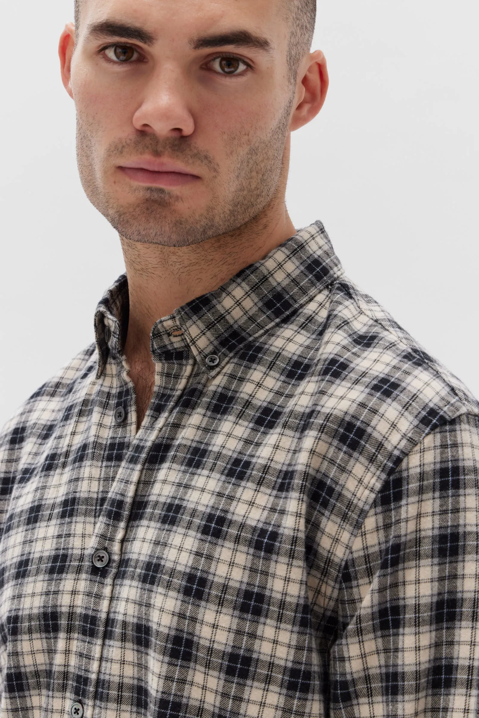 Mens Brushed Flannel Check Shirt Navy