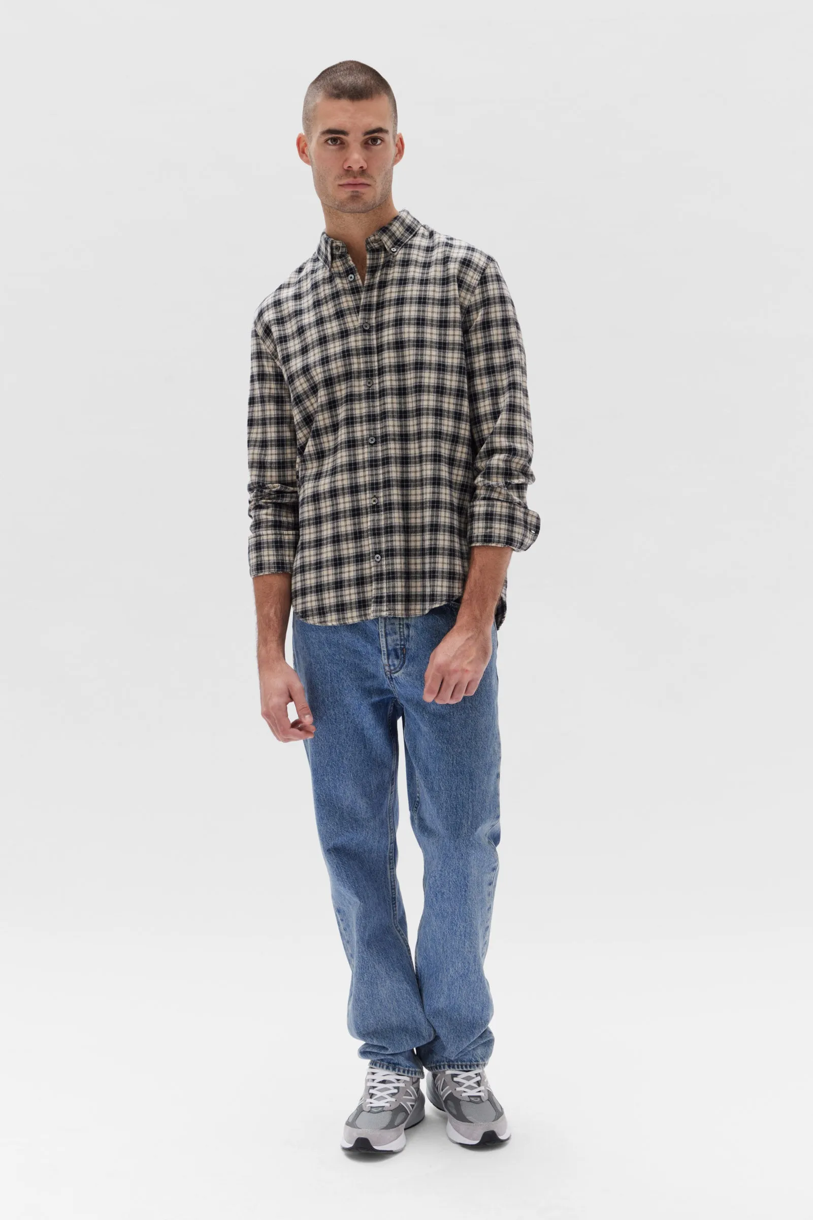 Mens Brushed Flannel Check Shirt Navy