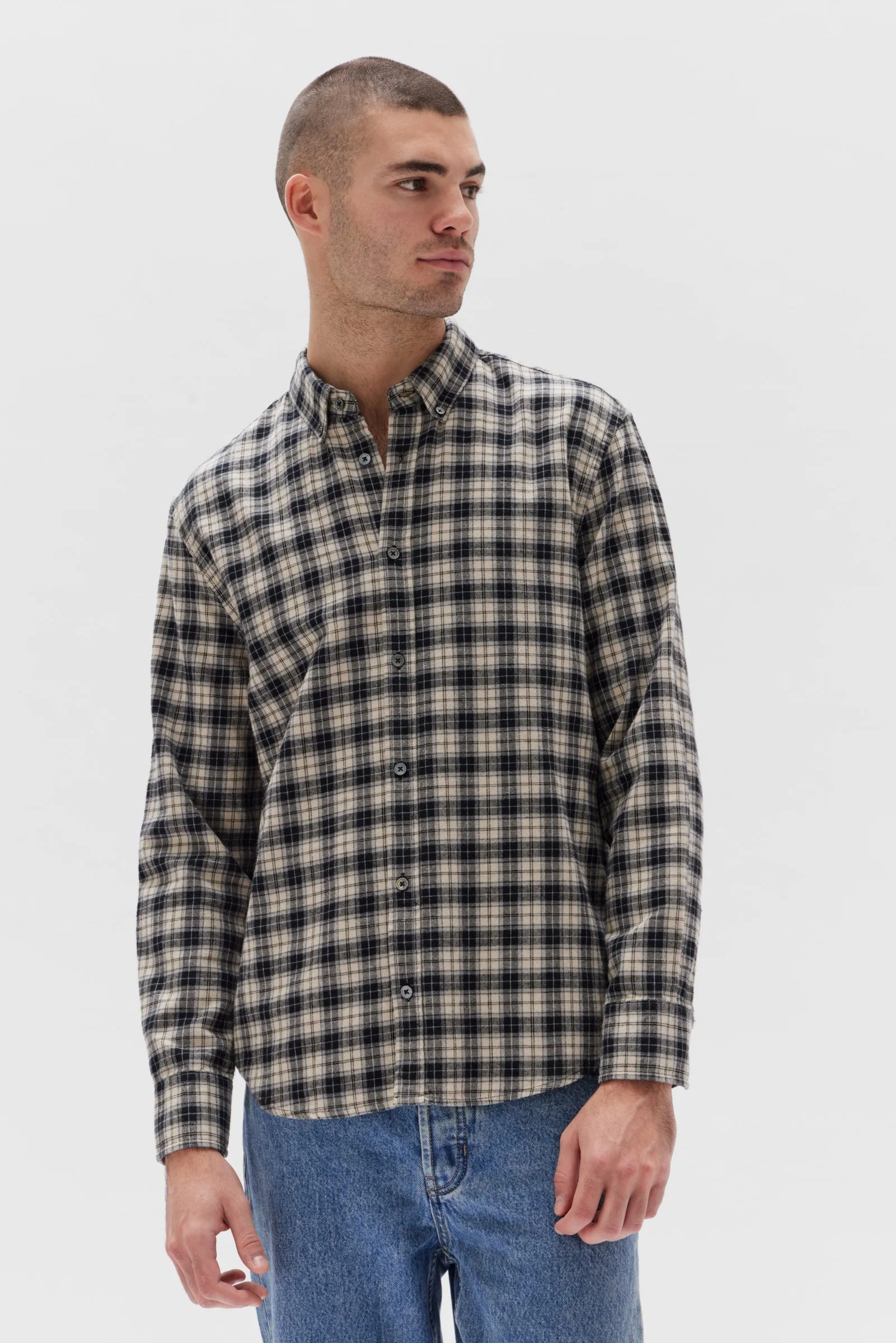 Mens Brushed Flannel Check Shirt Navy