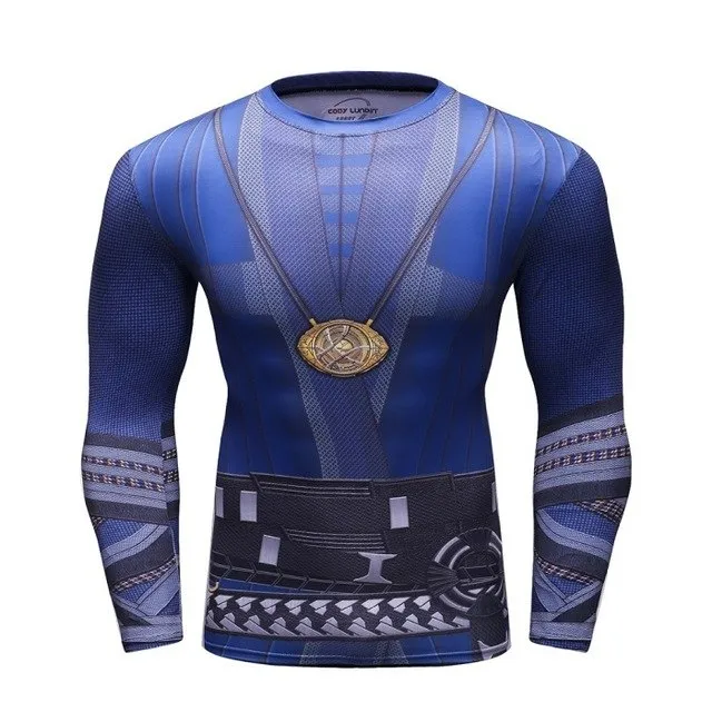 Men's Compression T-shirt Long Sleeve Double Sided Prints Rashguard Fitness Base Layer Weight Lifting Wear Tops & Tees
