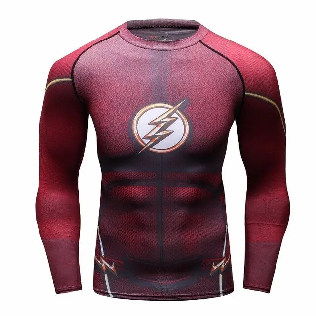 Men's Compression T-shirt Long Sleeve Double Sided Prints Rashguard Fitness Base Layer Weight Lifting Wear Tops & Tees