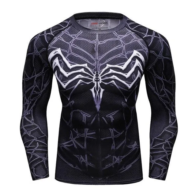 Men's Compression T-shirt Long Sleeve Double Sided Prints Rashguard Fitness Base Layer Weight Lifting Wear Tops & Tees