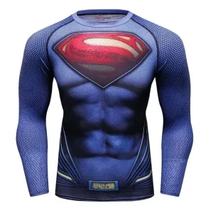 Men's Compression T-shirt Long Sleeve Double Sided Prints Rashguard Fitness Base Layer Weight Lifting Wear Tops & Tees