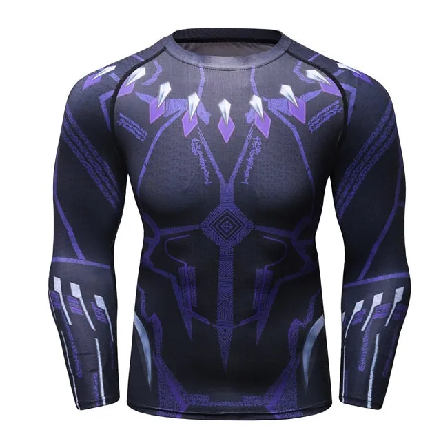 Men's Compression T-shirt Long Sleeve Double Sided Prints Rashguard Fitness Base Layer Weight Lifting Wear Tops & Tees