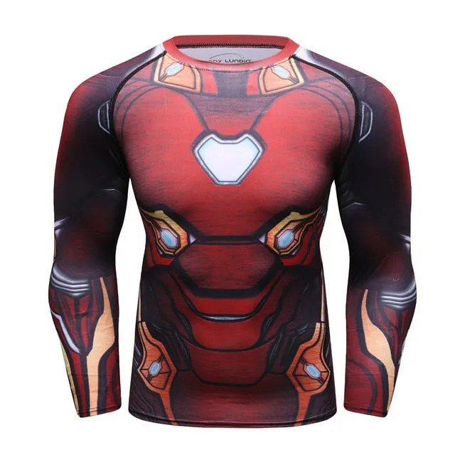 Men's Compression T-shirt Long Sleeve Double Sided Prints Rashguard Fitness Base Layer Weight Lifting Wear Tops & Tees