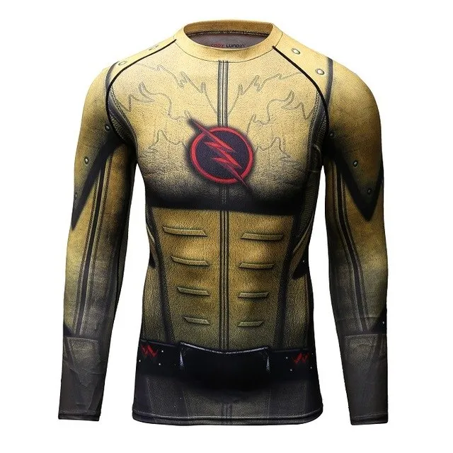 Men's Compression T-shirt Long Sleeve Double Sided Prints Rashguard Fitness Base Layer Weight Lifting Wear Tops & Tees