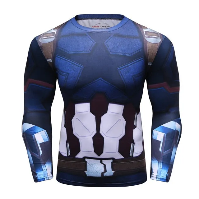Men's Compression T-shirt Long Sleeve Double Sided Prints Rashguard Fitness Base Layer Weight Lifting Wear Tops & Tees