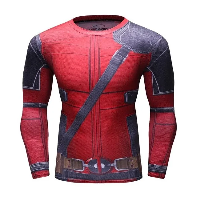 Men's Compression T-shirt Long Sleeve Double Sided Prints Rashguard Fitness Base Layer Weight Lifting Wear Tops & Tees