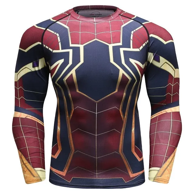 Men's Compression T-shirt Long Sleeve Double Sided Prints Rashguard Fitness Base Layer Weight Lifting Wear Tops & Tees