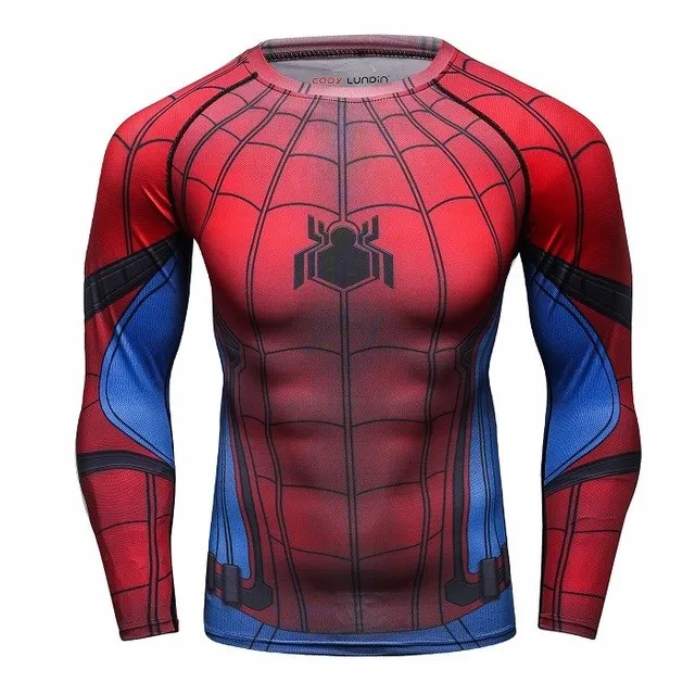 Men's Compression T-shirt Long Sleeve Double Sided Prints Rashguard Fitness Base Layer Weight Lifting Wear Tops & Tees