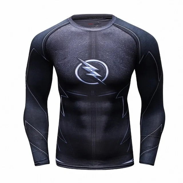 Men's Compression T-shirt Long Sleeve Double Sided Prints Rashguard Fitness Base Layer Weight Lifting Wear Tops & Tees