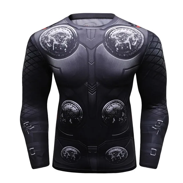 Men's Compression T-shirt Long Sleeve Double Sided Prints Rashguard Fitness Base Layer Weight Lifting Wear Tops & Tees