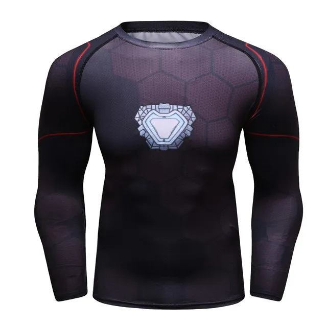 Men's Compression T-shirt Long Sleeve Double Sided Prints Rashguard Fitness Base Layer Weight Lifting Wear Tops & Tees