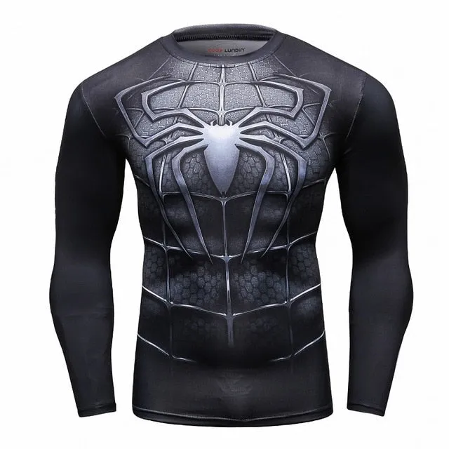 Men's Compression T-shirt Long Sleeve Double Sided Prints Rashguard Fitness Base Layer Weight Lifting Wear Tops & Tees