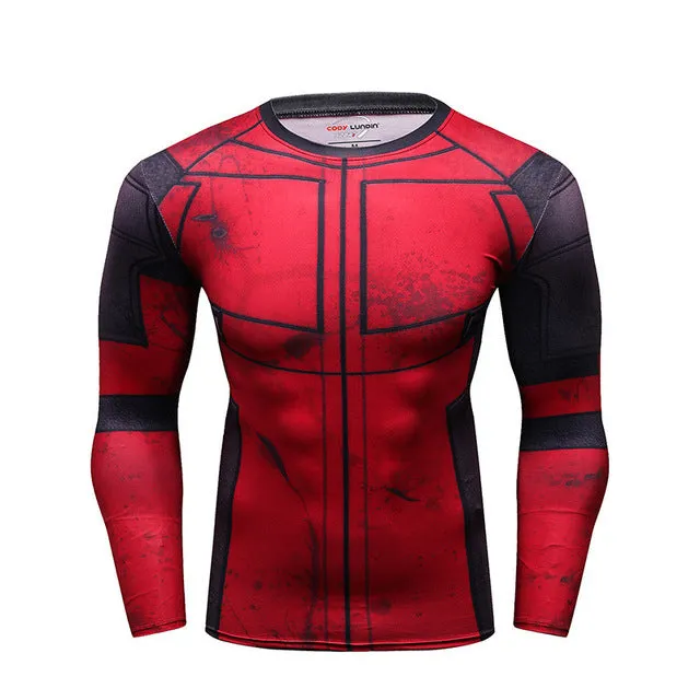 Men's Compression T-shirt Long Sleeve Double Sided Prints Rashguard Fitness Base Layer Weight Lifting Wear Tops & Tees