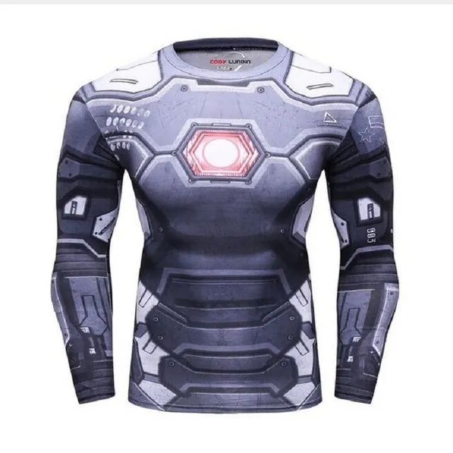 Men's Compression T-shirt Long Sleeve Double Sided Prints Rashguard Fitness Base Layer Weight Lifting Wear Tops & Tees