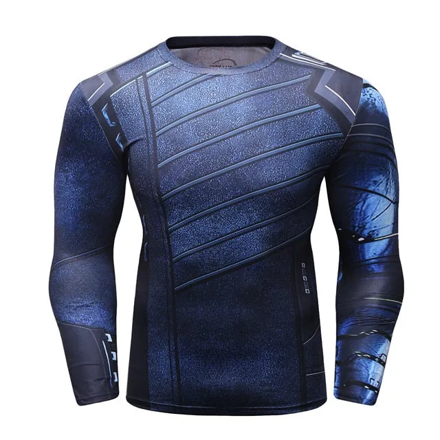 Men's Compression T-shirt Long Sleeve Double Sided Prints Rashguard Fitness Base Layer Weight Lifting Wear Tops & Tees