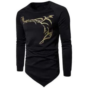 Mens Irregular Hem Design Print Casual T-shirt
