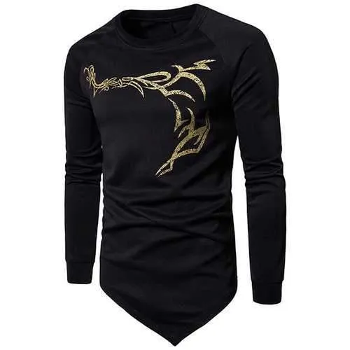 Mens Irregular Hem Design Print Casual T-shirt