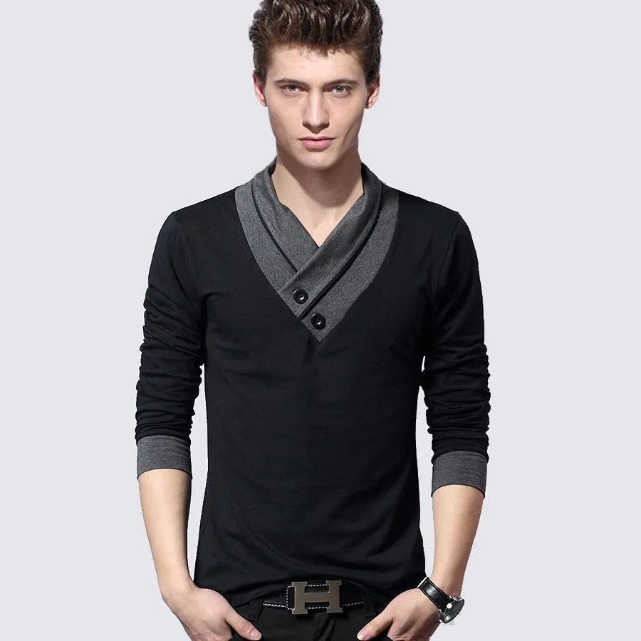 Men's long sleeved v-neck cotton t-shirt