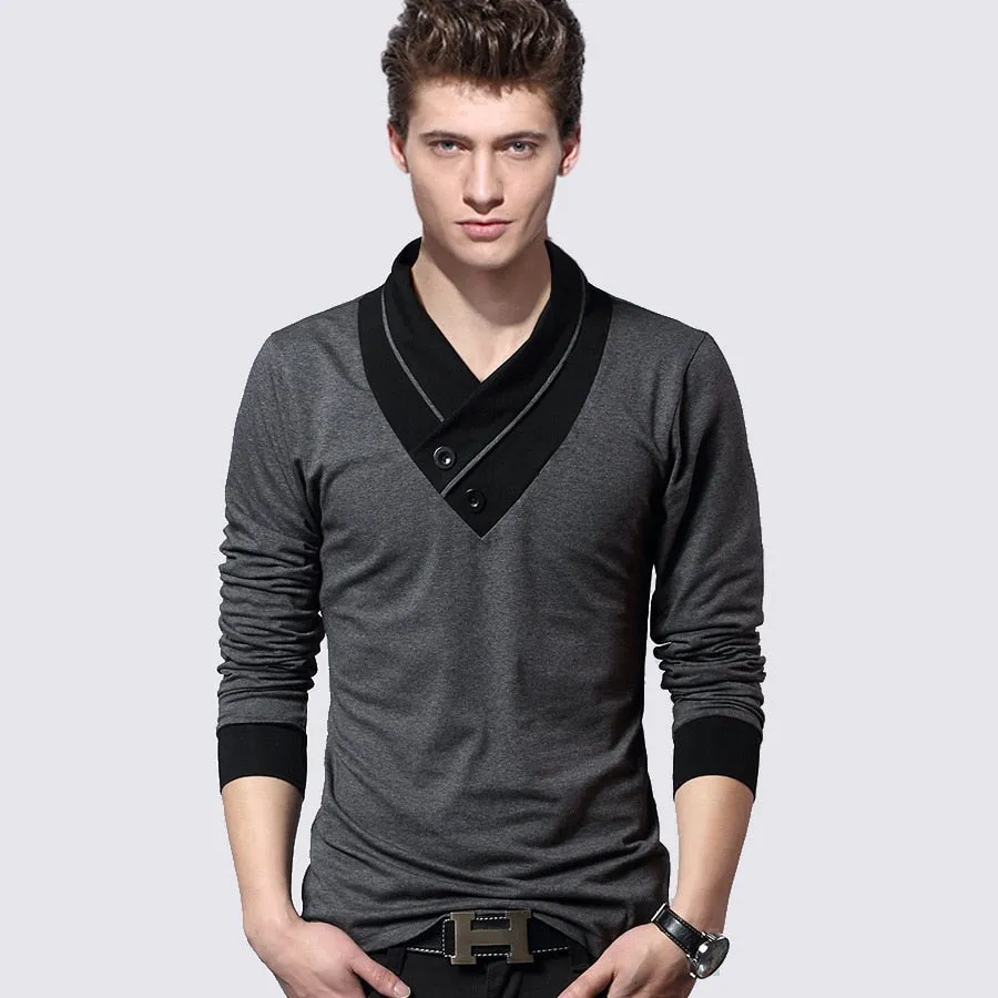 Men's long sleeved v-neck cotton t-shirt