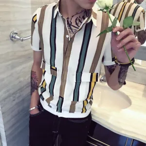Men's Stripe Short Sleeve Shirt Up To XXL