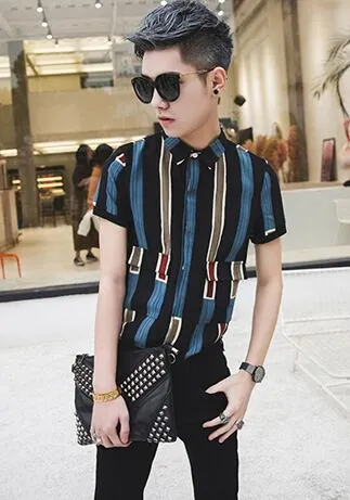 Men's Stripe Short Sleeve Shirt Up To XXL