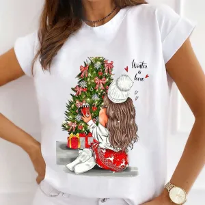 Merry Christmas Women White T-Shirt P