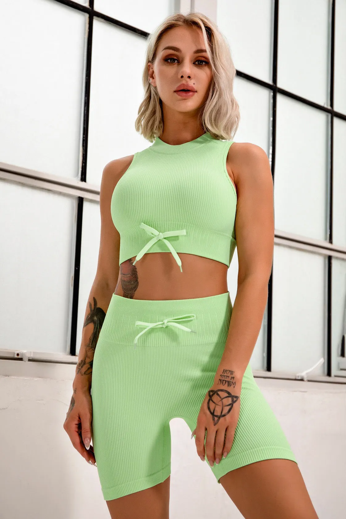 Miami Seamless Biker Shorts Set ( Sports Bra   Biker Shorts)