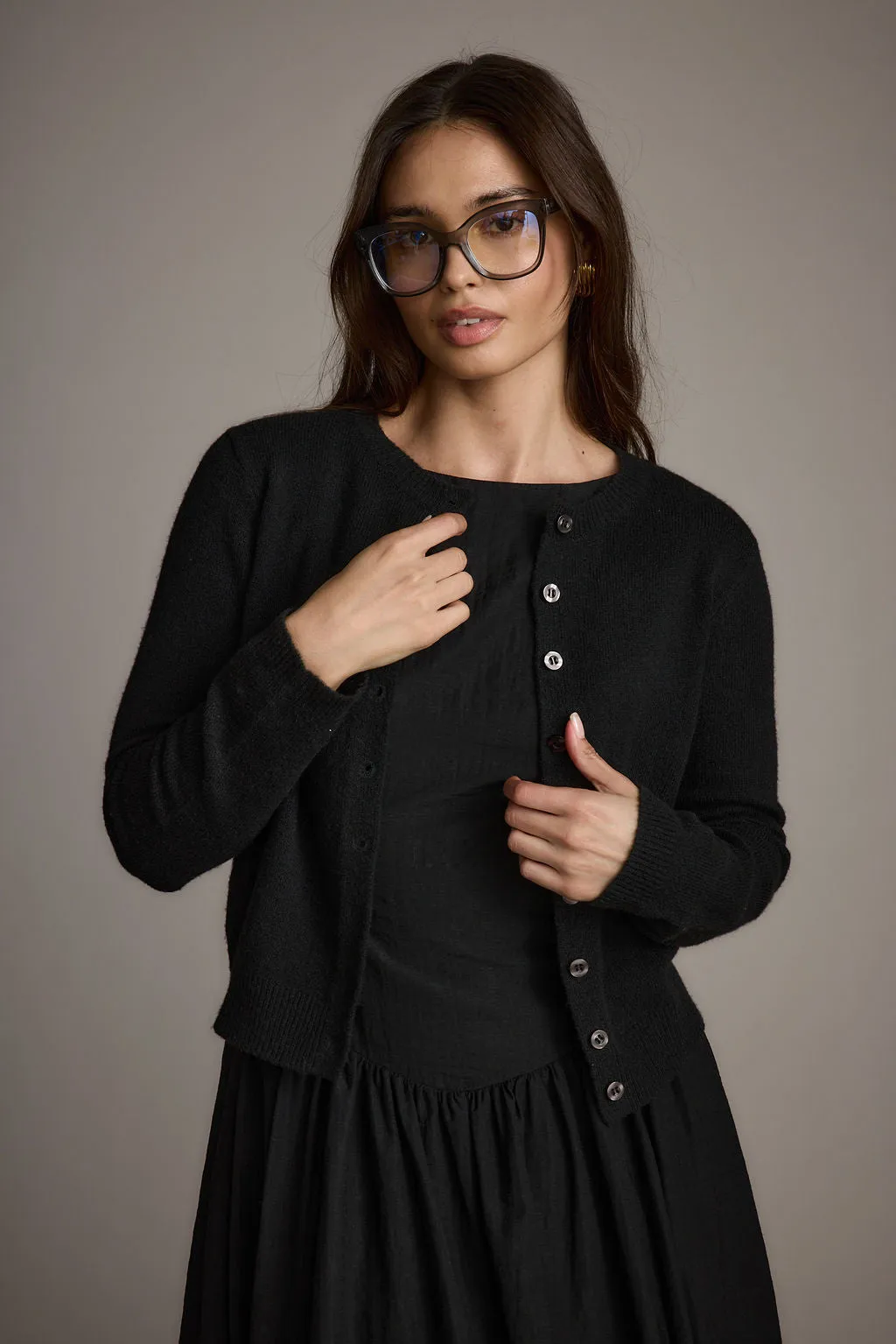 Mindy Black Crew Neck Cardigan