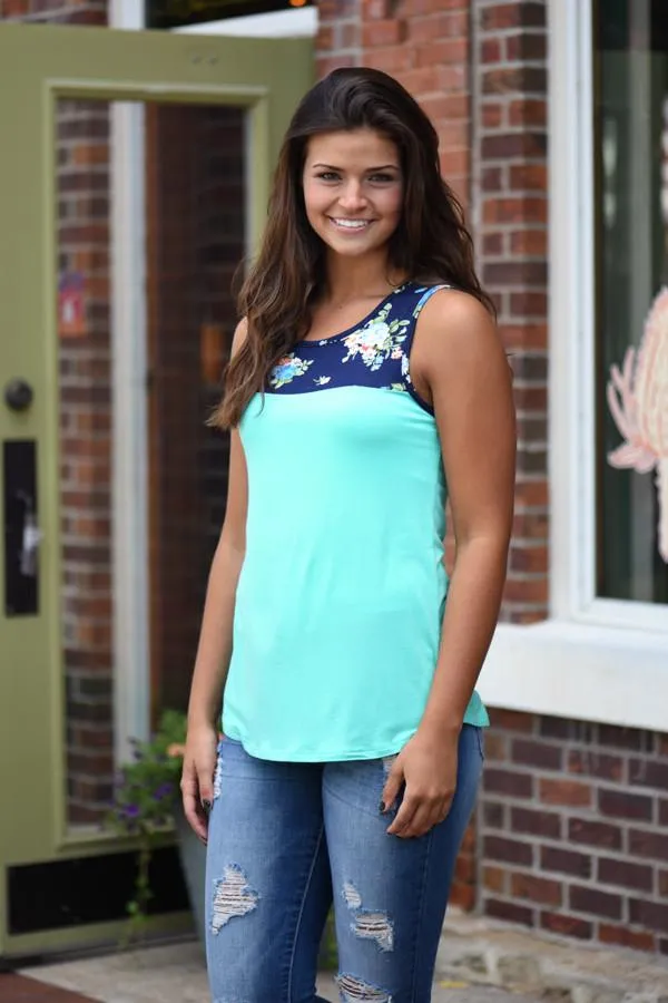 Mint Floral Tank Top