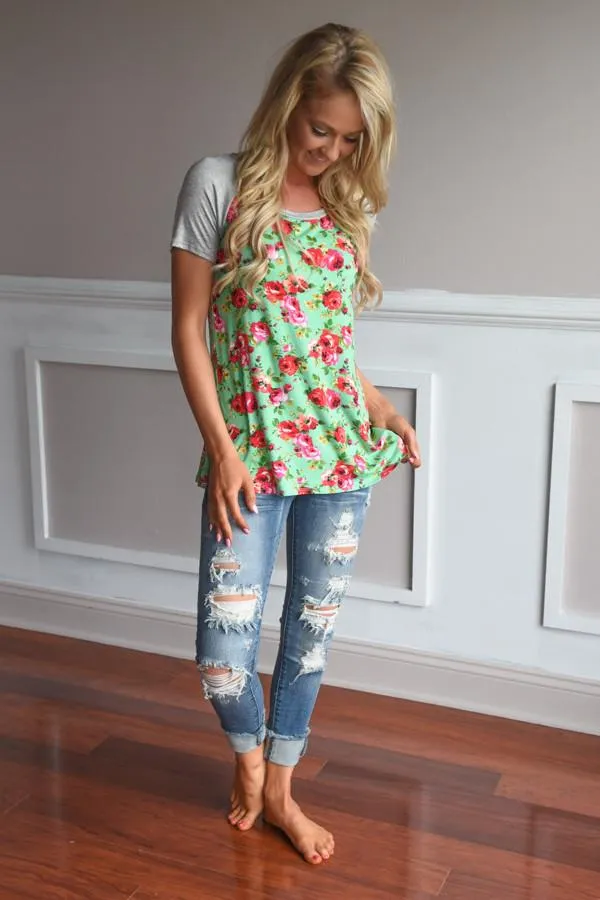 Mint Floral Top