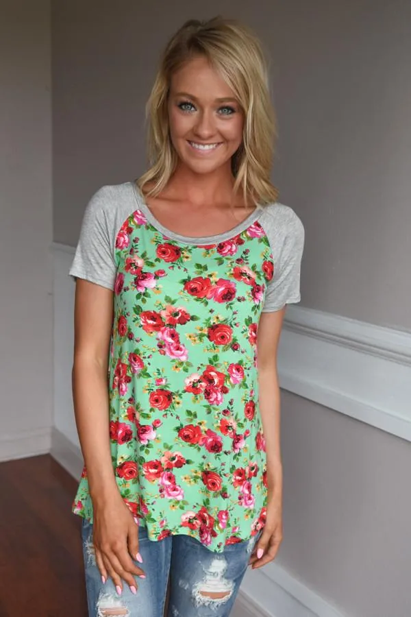 Mint Floral Top