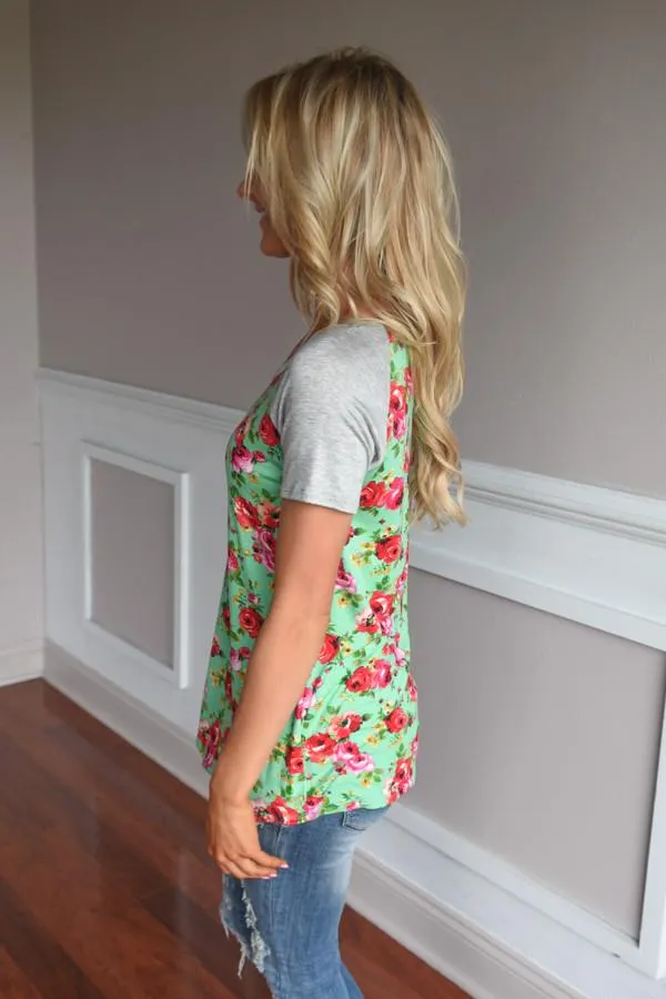 Mint Floral Top