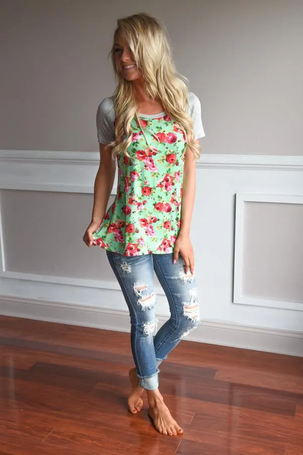 Mint Floral Top