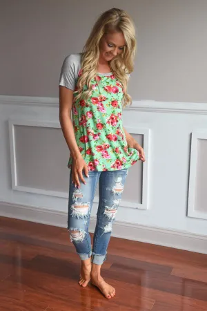 Mint Floral Top