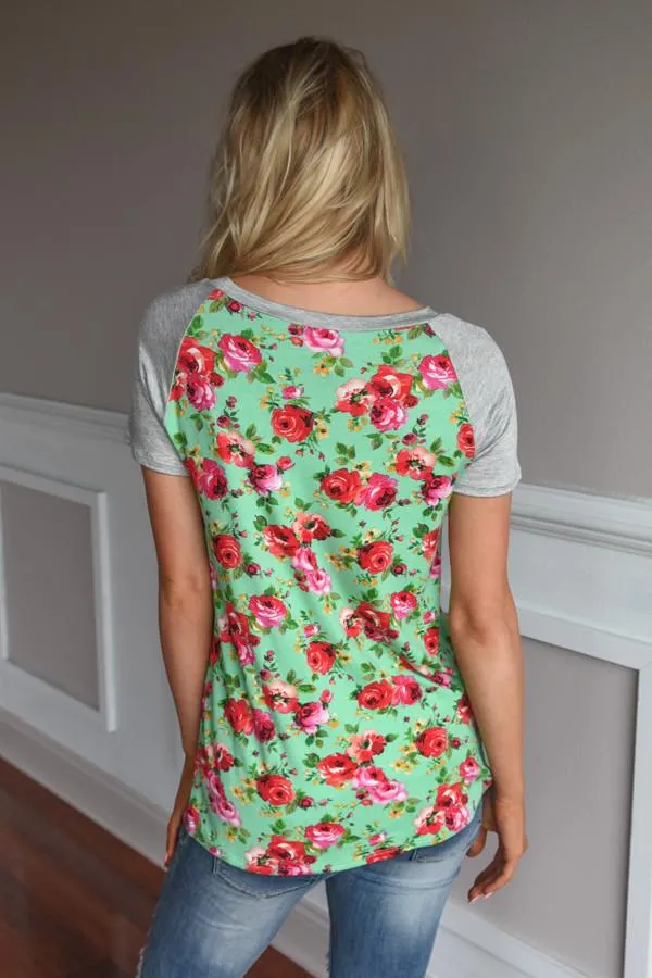 Mint Floral Top