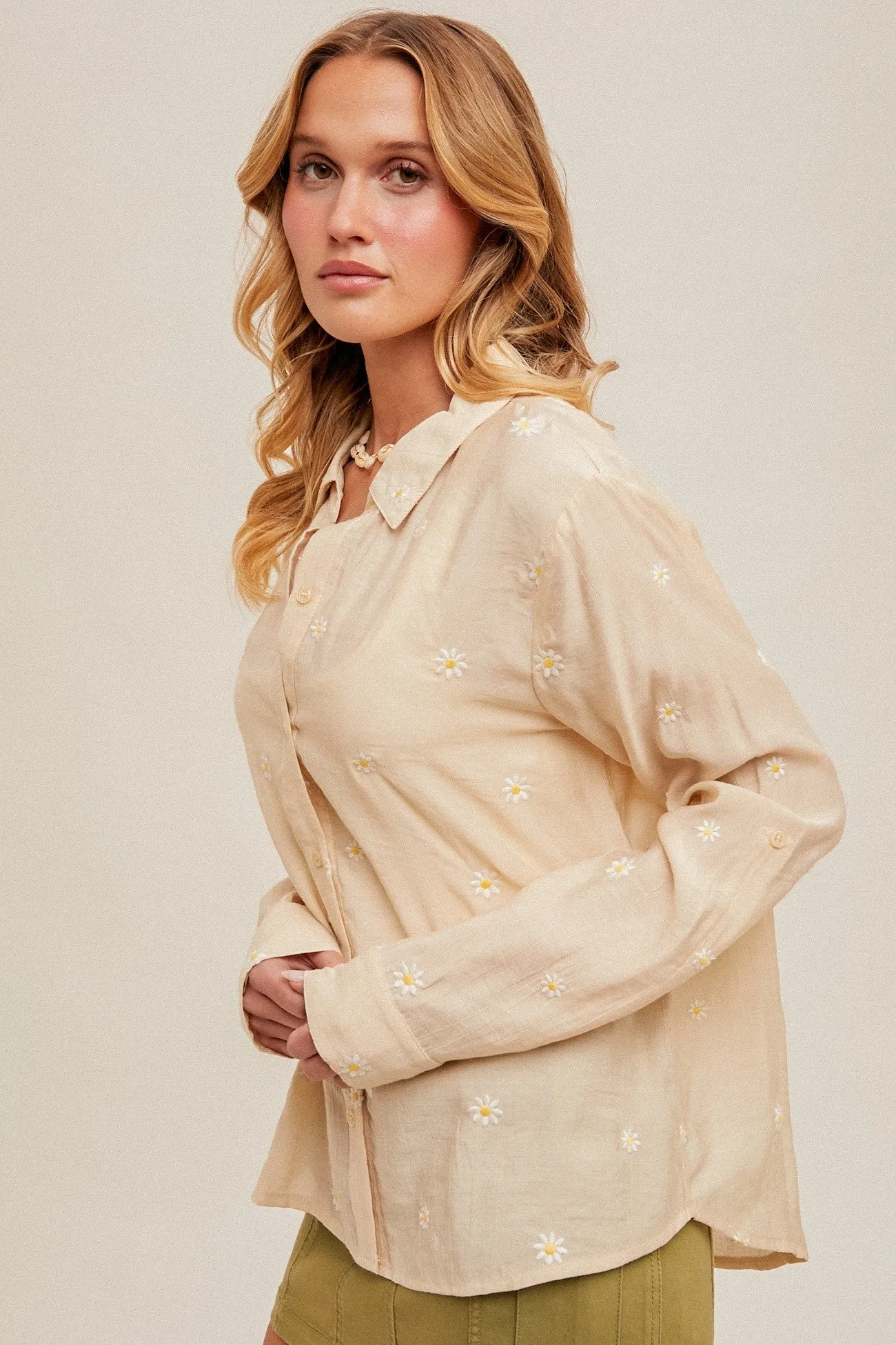 miss daisy button down shirt- ecru