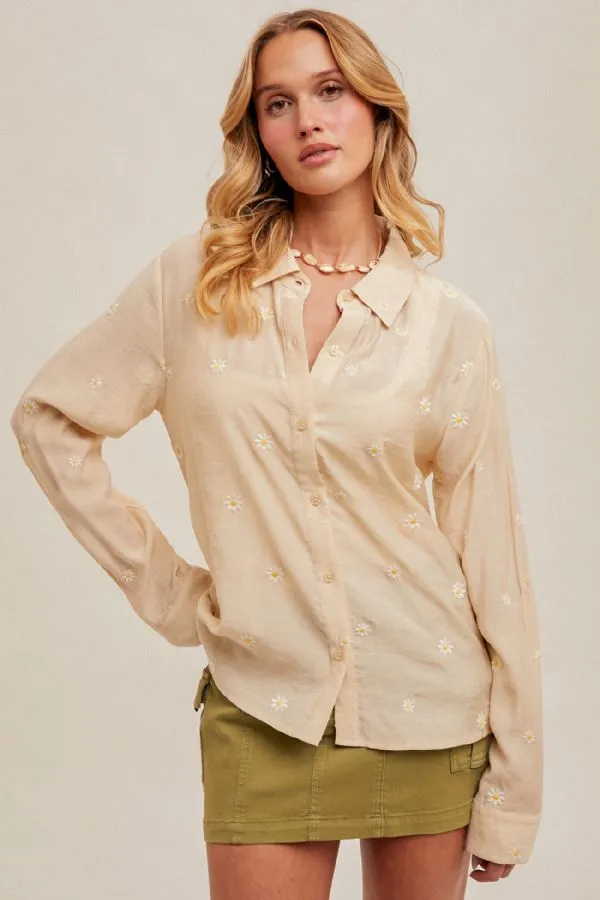 miss daisy button down shirt- ecru