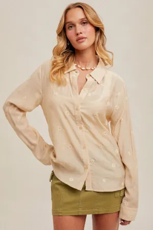 miss daisy button down shirt- ecru