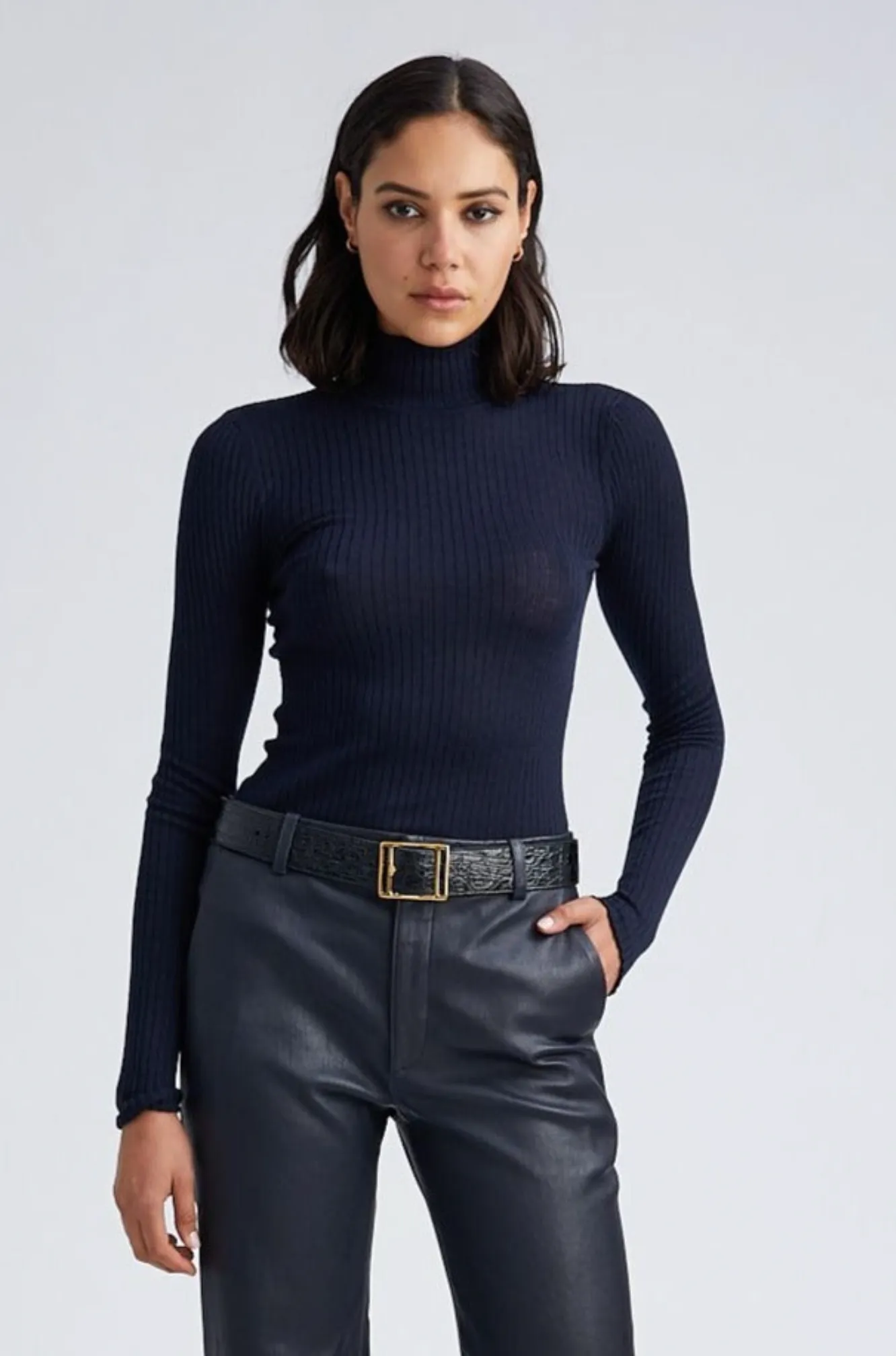 Mock Neck Long Sleeve Top in Inkwell