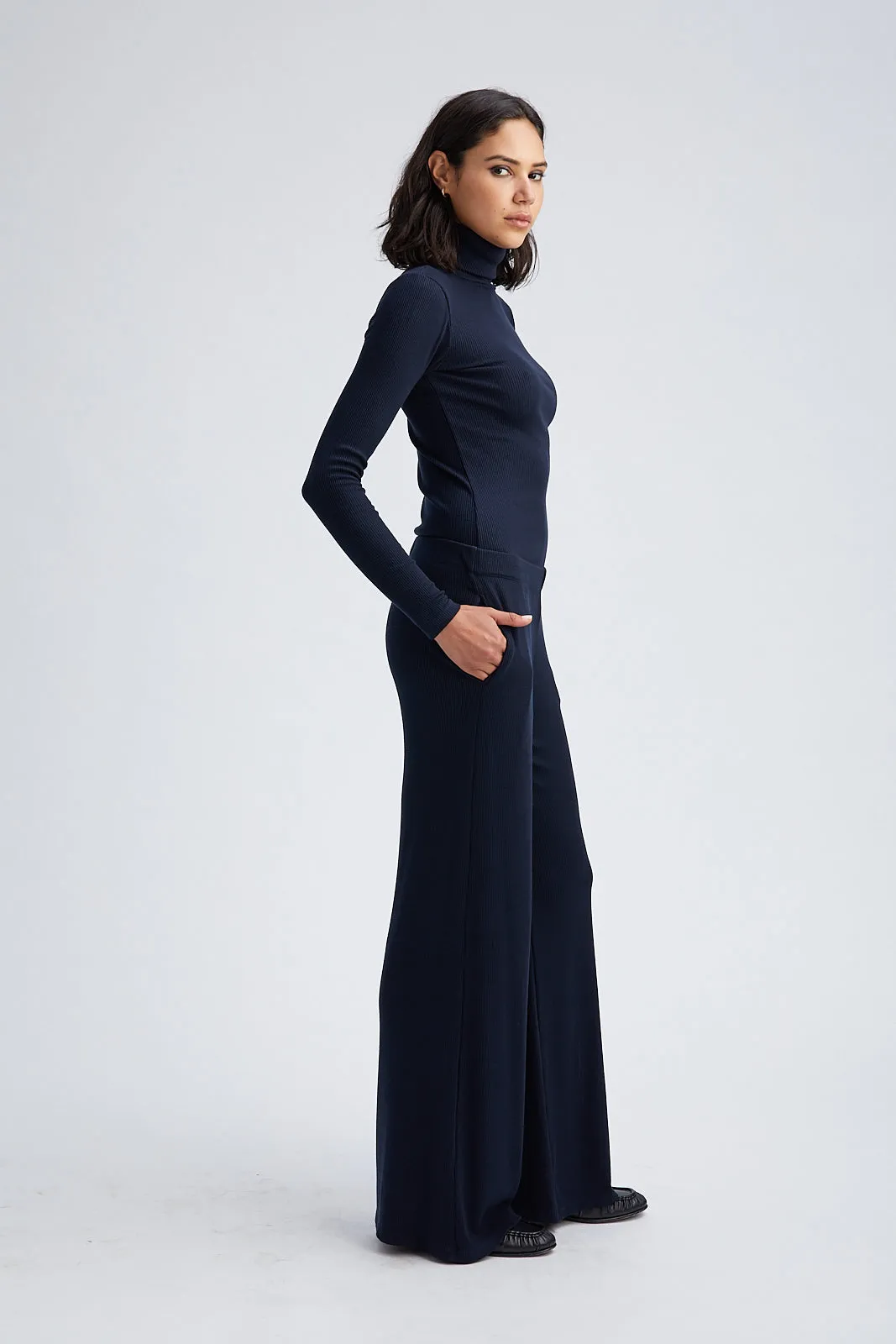 Mock Neck Long Sleeve Top in Inkwell