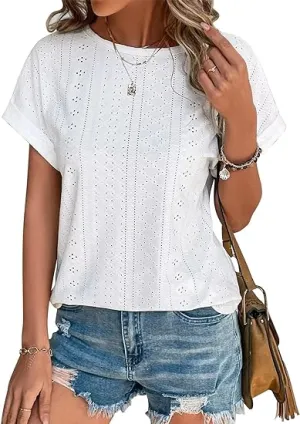MODARANI Womens Tops Eyelet Embroidery Tops