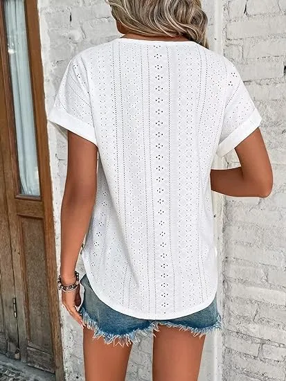 MODARANI Womens Tops Eyelet Embroidery Tops