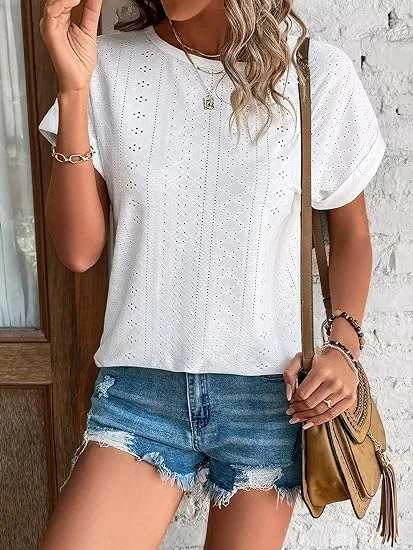 MODARANI Womens Tops Eyelet Embroidery Tops