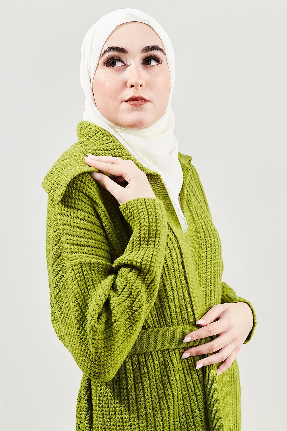 Modest Comfort Wool Cardigan| Pear