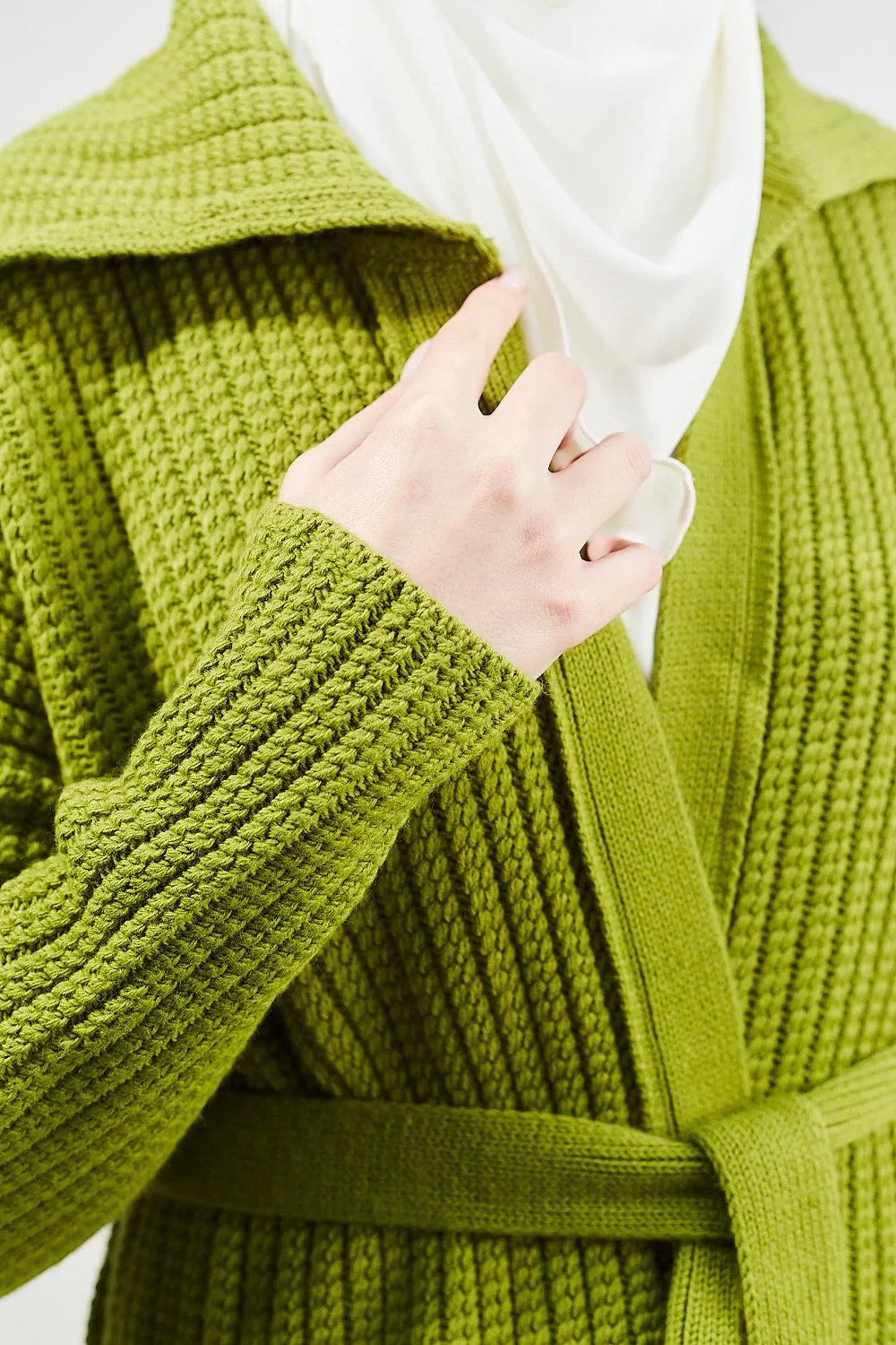 Modest Comfort Wool Cardigan| Pear